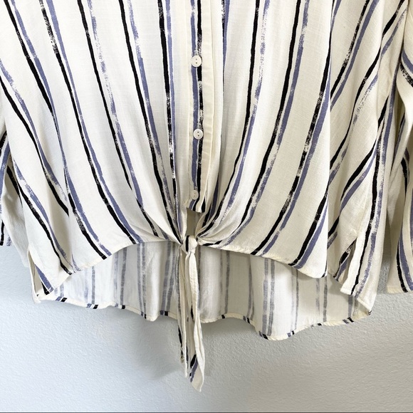 ⭐️ Blue Rain Tie Button Down Striped Medium Blouse - Picture 2 of 11
